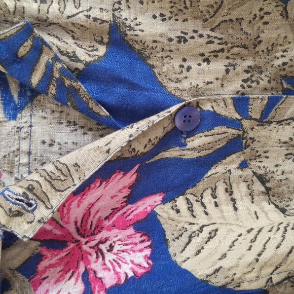 Chico's Hawaiian Floral Linen Jacket Blue Green Pink Size M - Picture 9 of 9